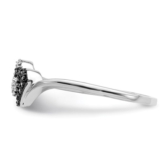 White Night Sterling Silver Rhodium-plated Black and White Diamond Double Heart Ring