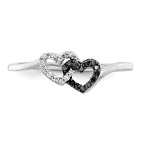 White Night Sterling Silver Rhodium-plated Black and White Diamond Double Heart Ring view 4