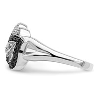 White Night Sterling Silver Rhodium-plated Black and White Diamond Hearts Ring view 3