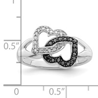 White Night Sterling Silver Rhodium-plated Black and White Diamond Hearts Ring view 5