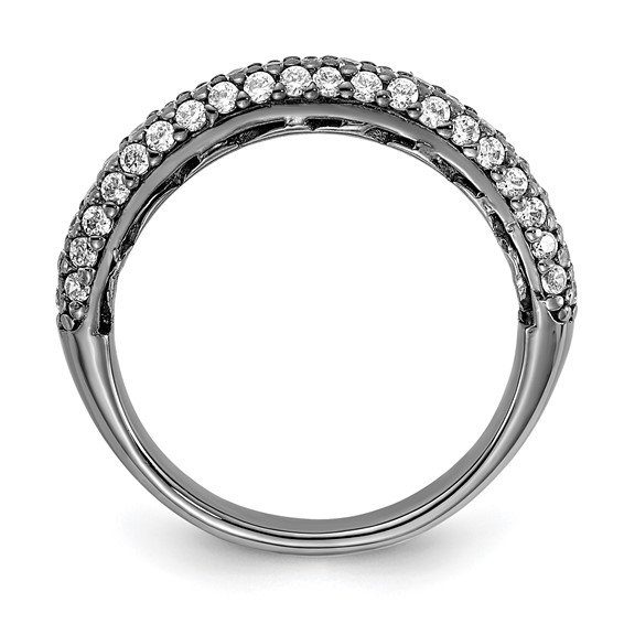 Sterling Silver Pavé Ruthenium-plated 61 Stone CZ Ring