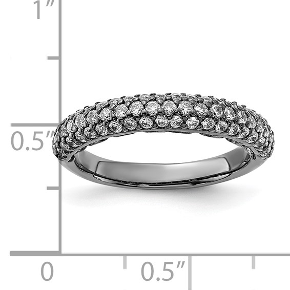 Sterling Silver Pavé Ruthenium-plated 61 Stone CZ Ring