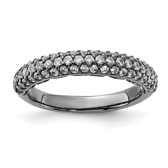 Sterling Silver Pavé Ruthenium-plated 61 Stone CZ Ring