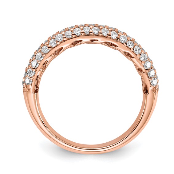 Sterling Silver Pavé Rose Gold-plated 61 Stone CZ Ring