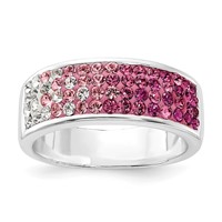 Sterling Silver Stellux Crystal Pink & White Ombre Band Ring view 1