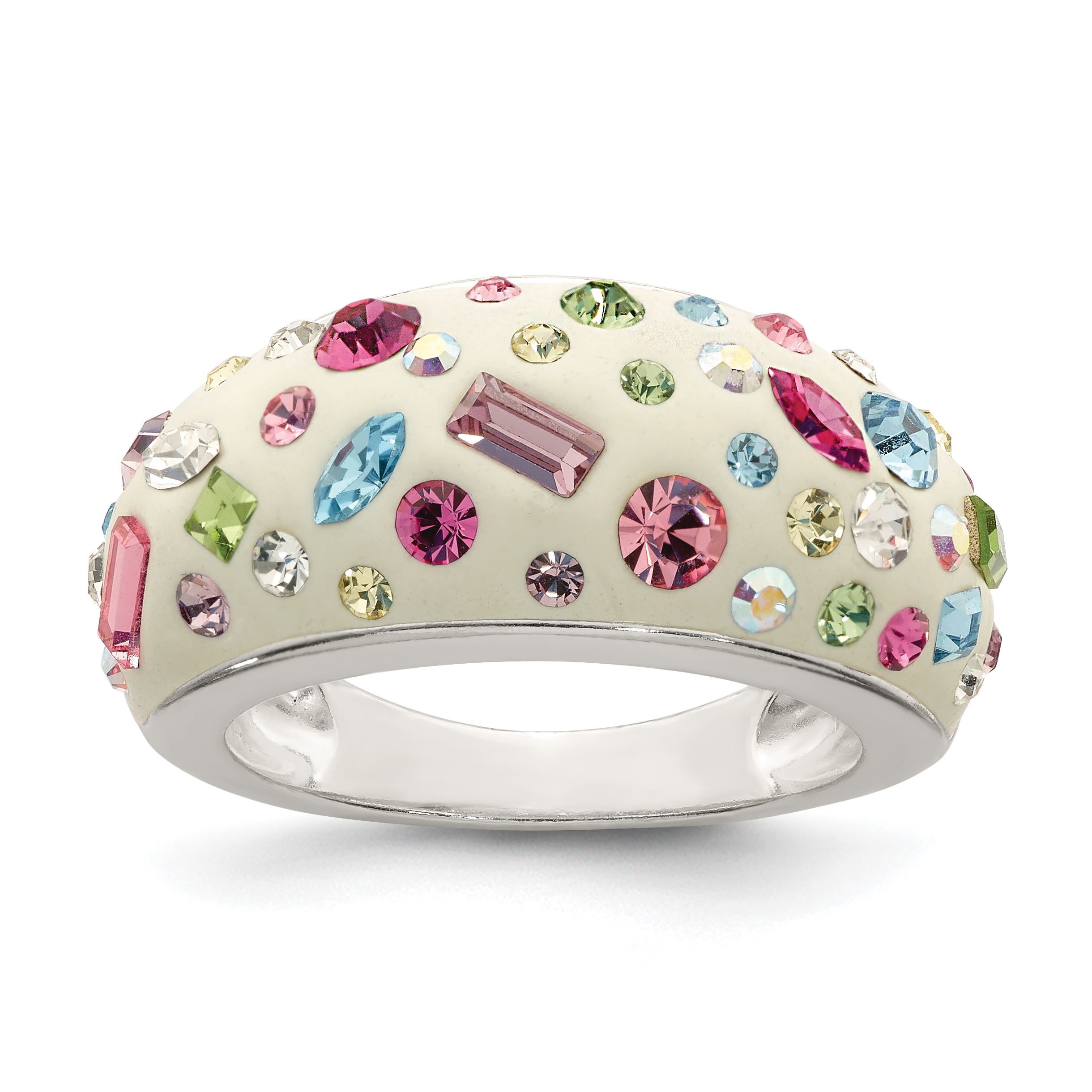 Sterling Silver Stellux Crystal Multi-Color White Ring (QR4180-6)