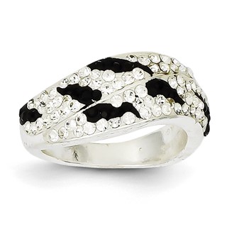 Sterling Silver Stellux Crystal Black and White Animal Print Ring