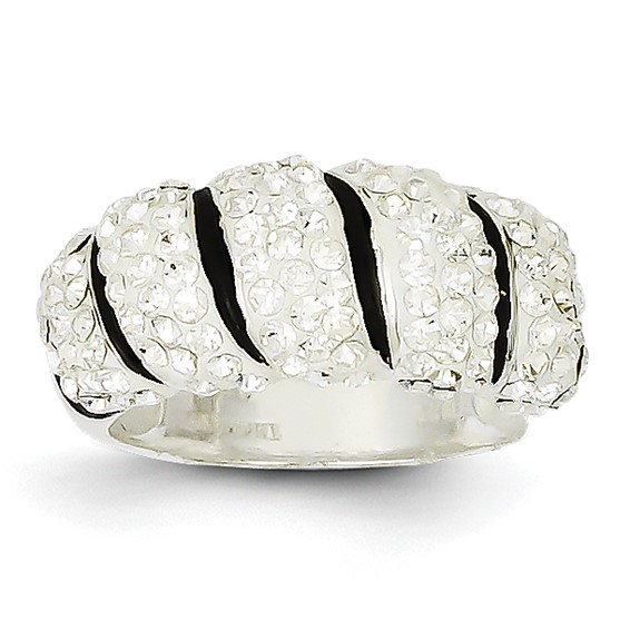 Sterling Silver Stellux Crystal Black/White Animal Print Ring