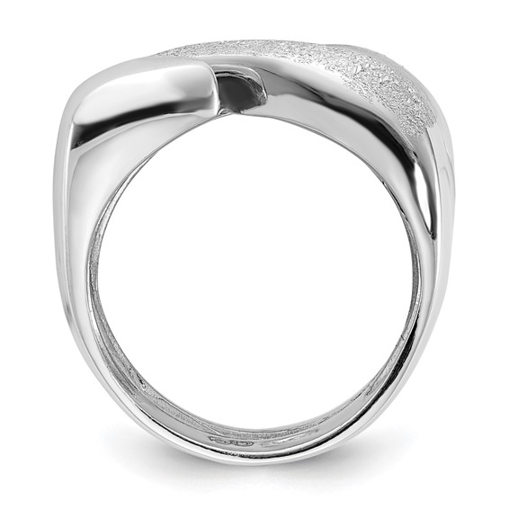 Sterling Silver Rhodium Plated Polished and Textured Swirl Ring