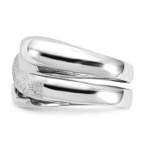 Sterling Silver Rhodium Plated Polished and Textured Swirl Ring