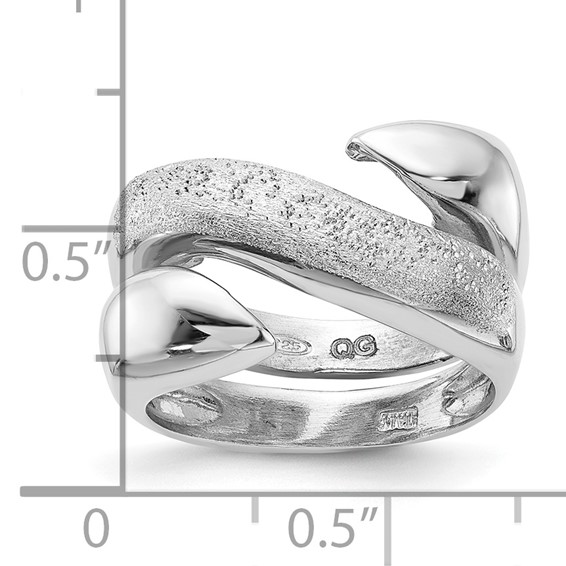 Sterling Silver Rhodium Plated Polished and Textured Swirl Ring