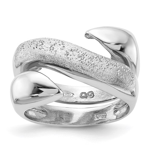 Sterling Silver Rhodium Plated Polished and Textured Swirl Ring