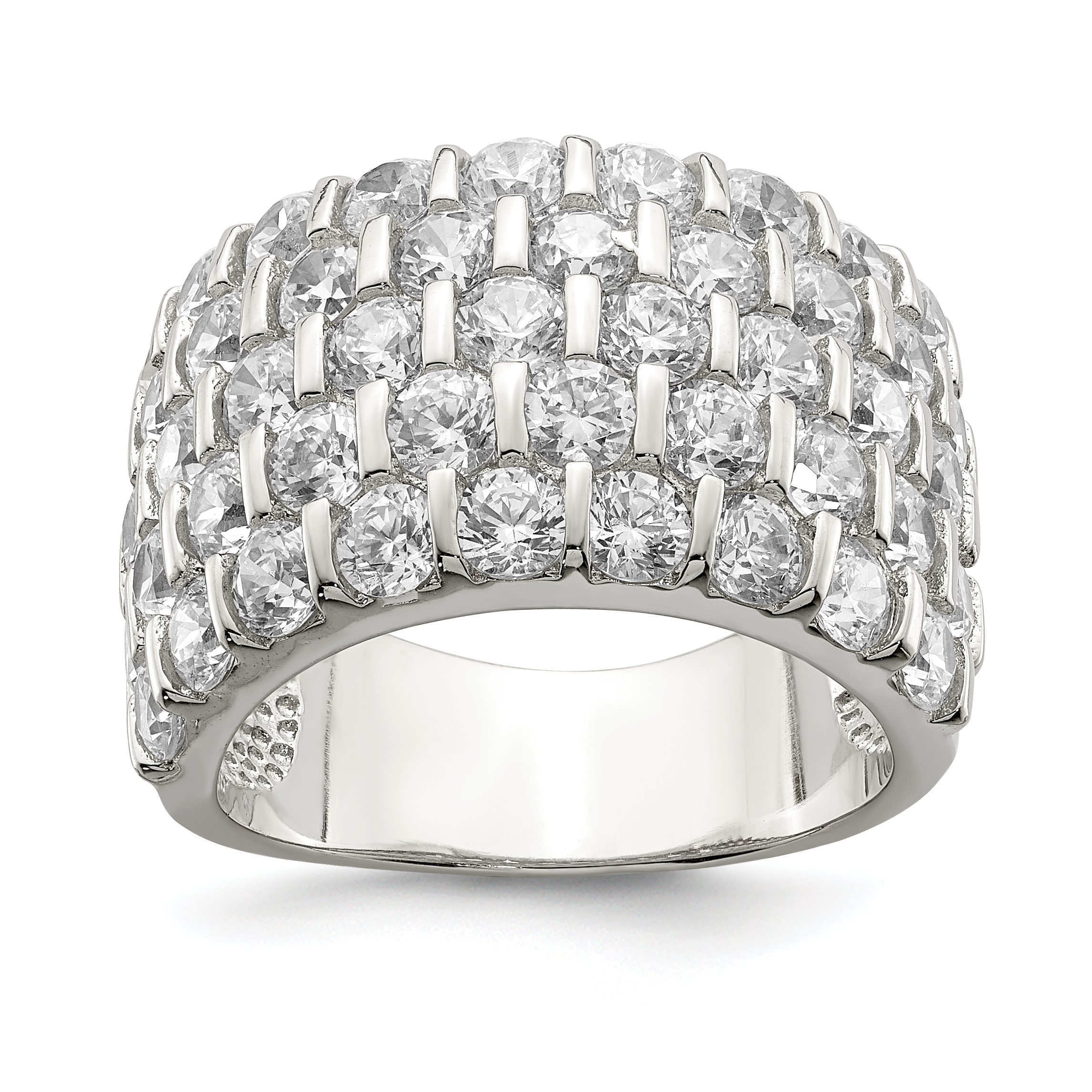 Sterling Silver Rhodium-plated CZ Wide Band Ring (QR4219-7)
