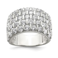 Sterling Silver Rhodium-plated CZ Wide Band Ring view 1