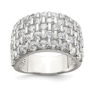 Sterling Silver Rhodium-plated CZ Wide Band Ring
