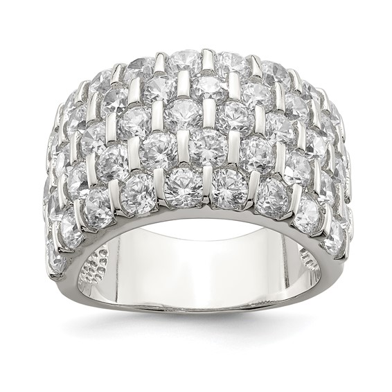 Sterling Silver Rhodium-plated CZ Wide Band Ring