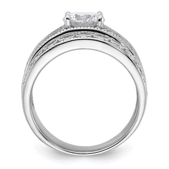 Sterling Silver Rhodium-plated Round CZ Center Wedding Ring Set