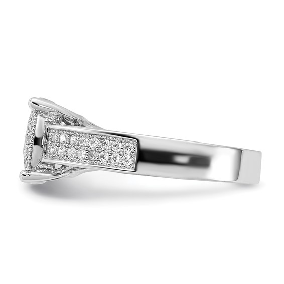 Sterling Silver Polished Micro Pavé CZ Center Circle Ring