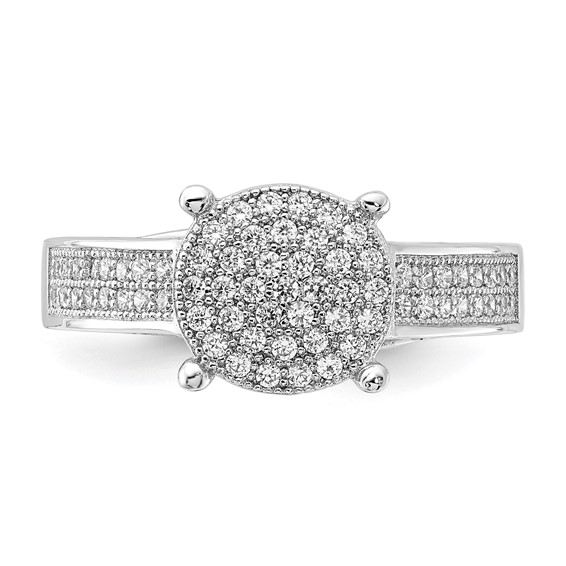 Sterling Silver Polished Micro Pavé CZ Center Circle Ring