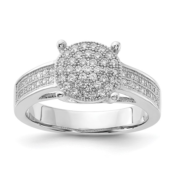 Sterling Silver Polished Micro Pavé CZ Center Circle Ring