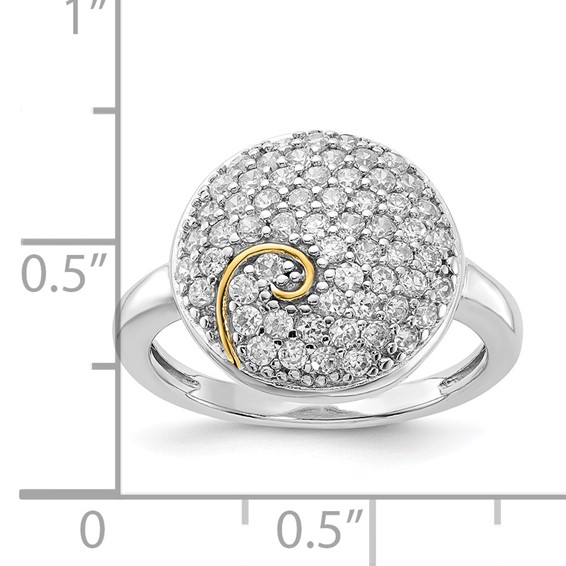 Sterling Silver & Gold-plated CZ Circle Swirl Ring