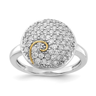 Sterling Silver & Gold-plated CZ Circle Swirl Ring