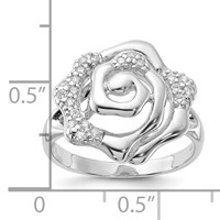 Sterling Silver Rhodium Plated CZ Rose Ring view 3