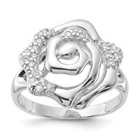Sterling Silver Rhodium Plated CZ Rose Ring view 1