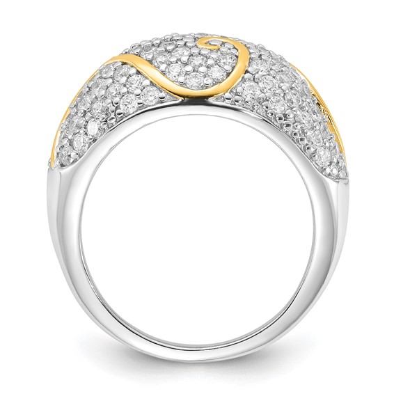 Sterling Silver Gold-plated CZ Swirl Ring
