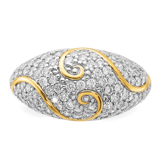 Sterling Silver Gold-plated CZ Swirl Ring