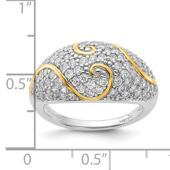 Sterling Silver Gold-plated CZ Swirl Ring