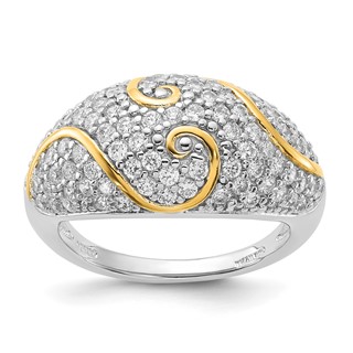 Sterling Silver Gold-plated CZ Swirl Ring