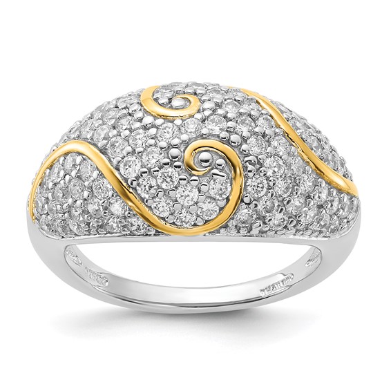 Sterling Silver Gold-plated CZ Swirl Ring
