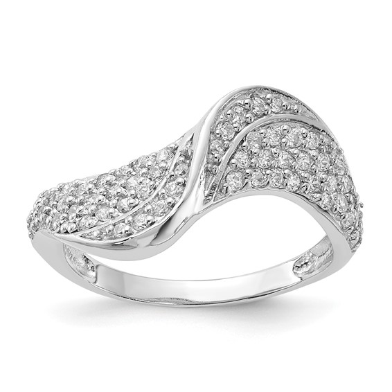 Sterling Silver Rhodium Plated CZ Swirl & Twist Ring