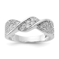Sterling Silver Rhodium Plated CZ Twisted Ring view 1