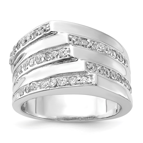 Sterling Silver Rhodium Plated CZ Ring