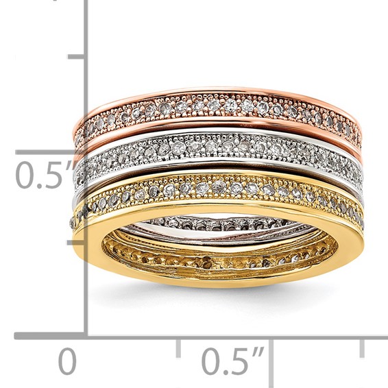 Sterling Silver Gold-tone & Rose-tone Vermeil Trio Stackable Ring Set