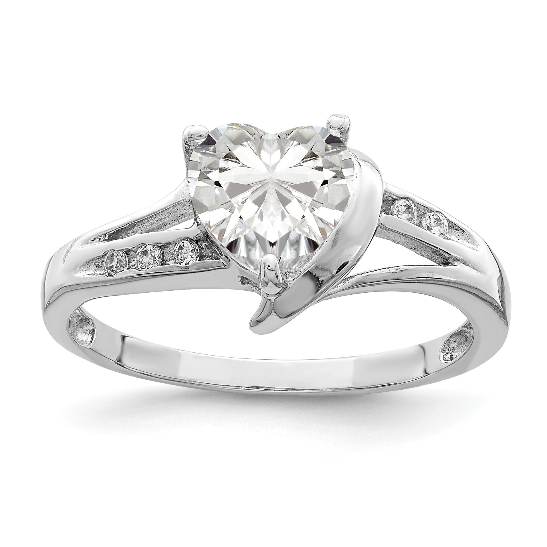 Sterling Silver Rhodium Plated CZ Heart Ring (QR4295-6)