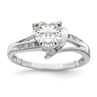 Sterling Silver Rhodium Plated CZ Heart Ring view 1