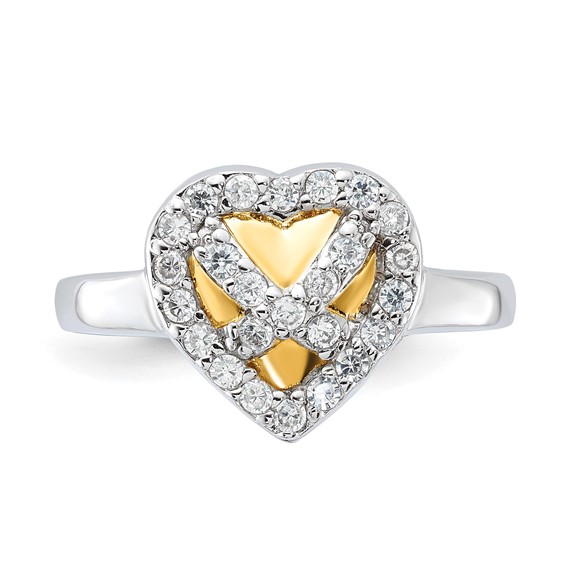 Sterling Silver & Gold-Plated CZ Heart Ring