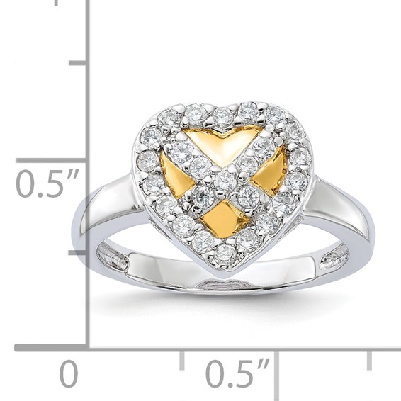Sterling Silver & Gold-Plated CZ Heart Ring