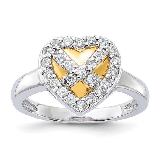 Sterling Silver & Gold-Plated CZ Heart Ring