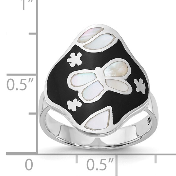 Sterling Silver Mother of Pearl & Simulated Stone Floral Butterfly Ring