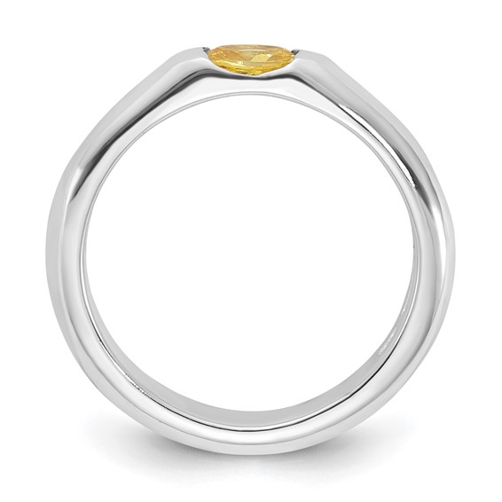 Sterling Silver Yellow Oval CZ Half Bezel Ring