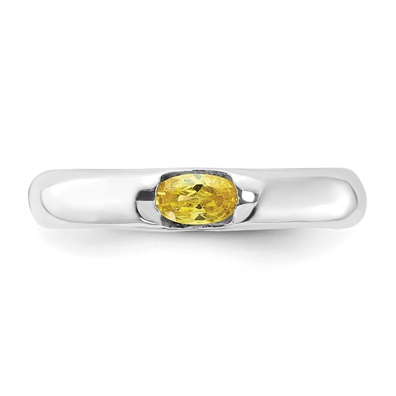 Sterling Silver Yellow Oval CZ Half Bezel Ring