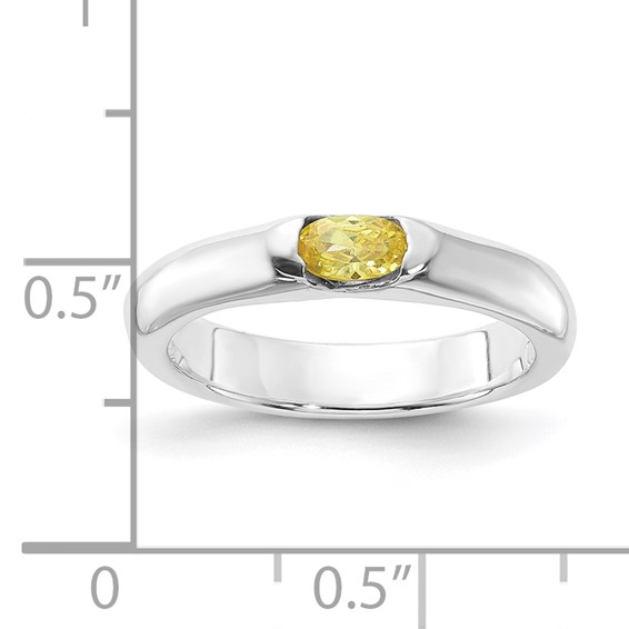 Sterling Silver Yellow Oval CZ Half Bezel Ring