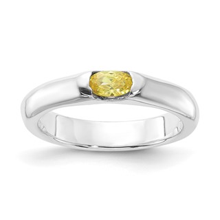 Sterling Silver Yellow Oval CZ Half Bezel Ring