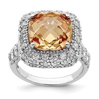 Sterling Silver Champagne & Clear CZ Ring view 1