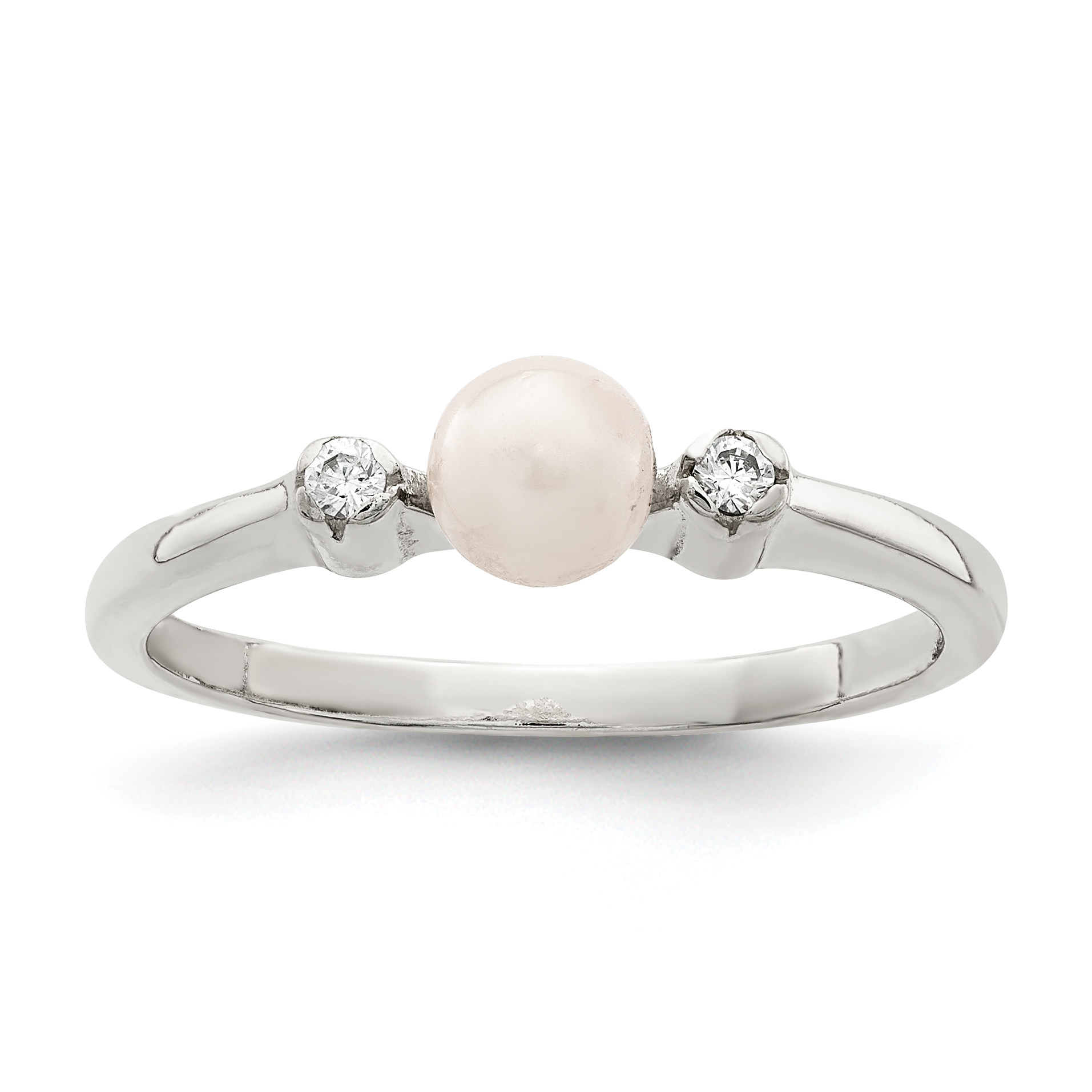 Sterling Silver CZ Imitation Pearl Ring (QR4314-6)
