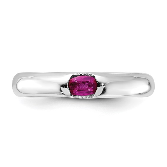Sterling Silver Red Oval CZ Half Bezel Ring